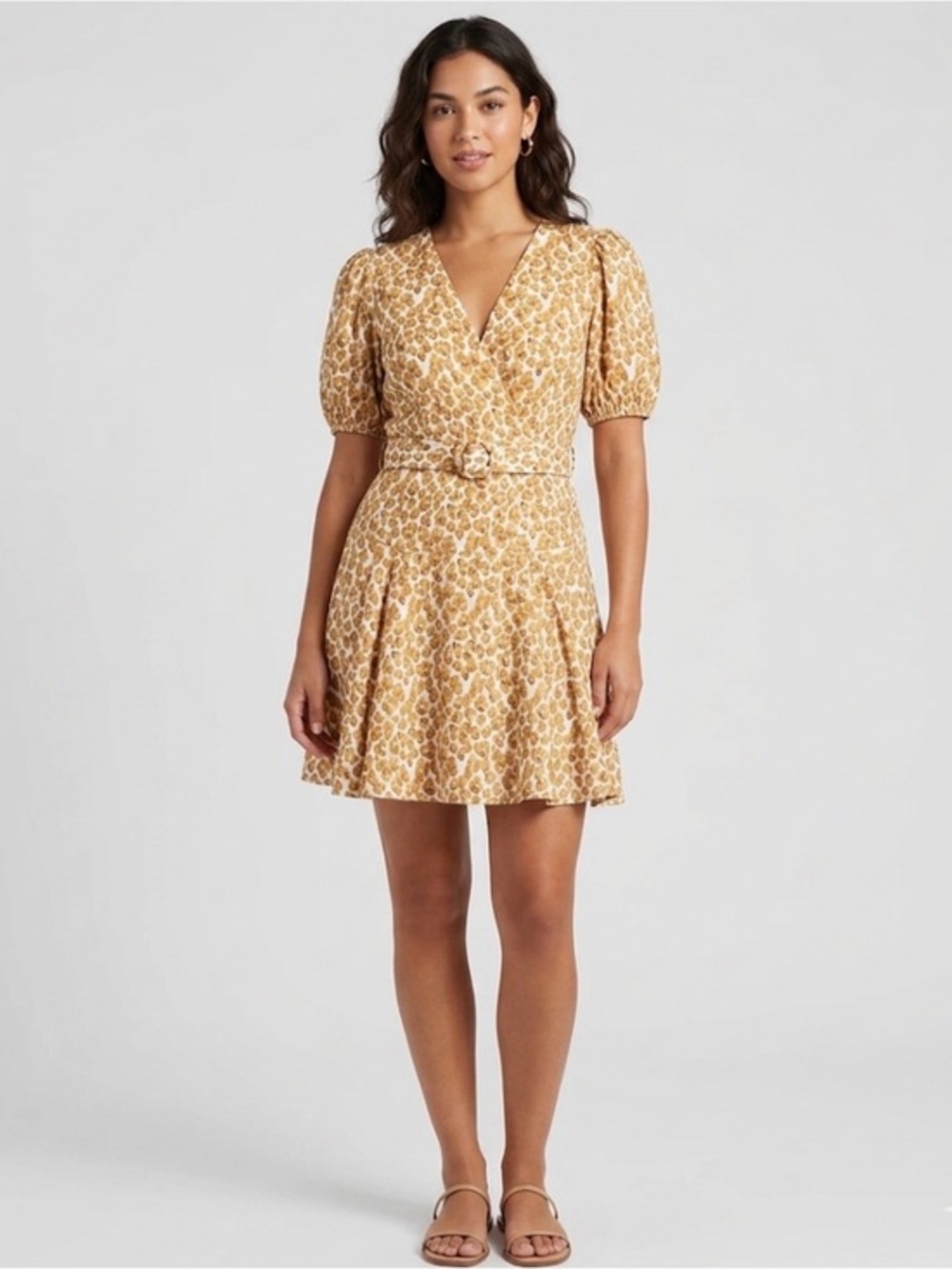 NWT Nine West Women’s Medium Tan Some Spots Faux Wrap Belted Dress M
